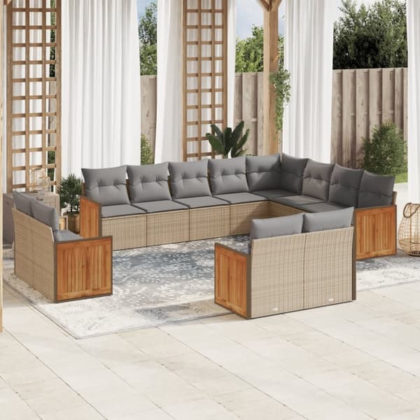 vidaXL sofasæt til haven 12 dele med hynder polyrattan beige