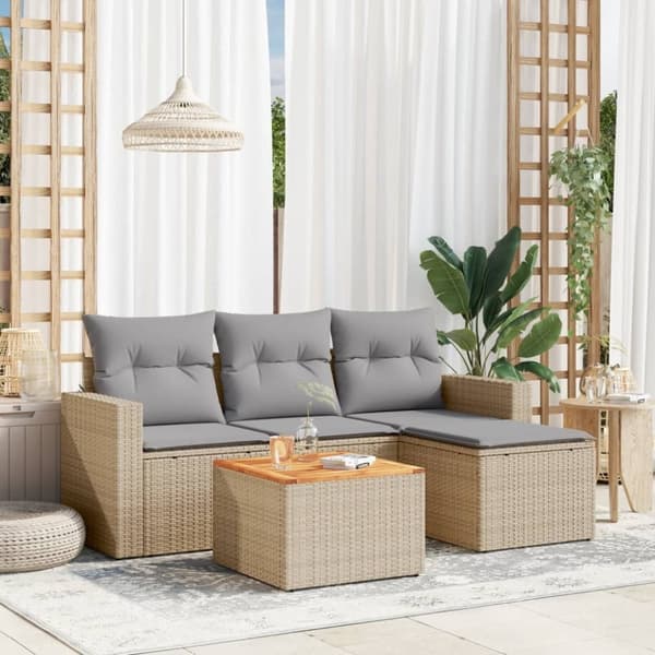 vidaXL havesofasæt 5 dele med hynder polyrattan beige