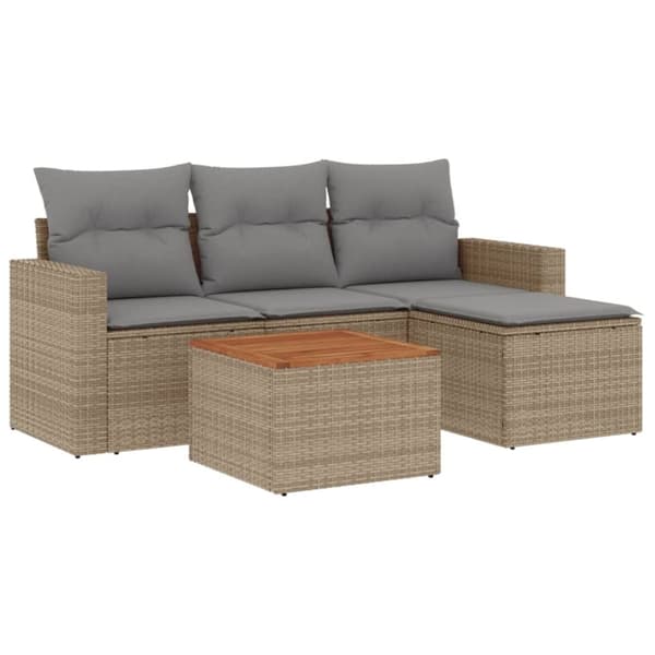 vidaXL havesofasæt 5 dele med hynder polyrattan beige