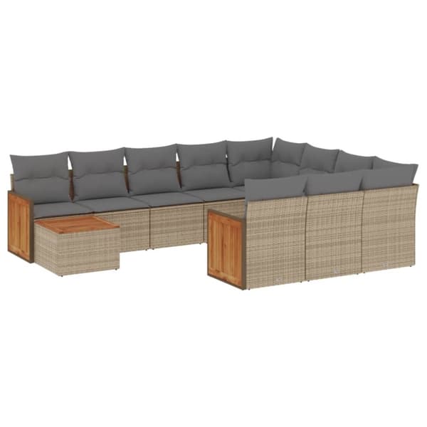 vidaXL sofasæt til haven 11 dele med hynder polyrattan beige