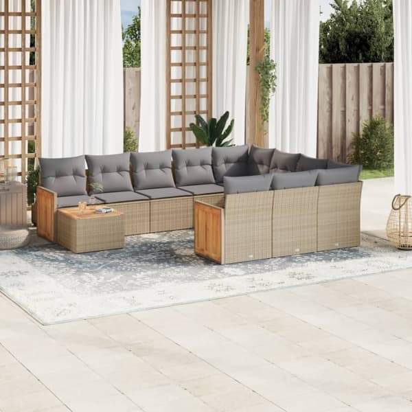 vidaXL sofasæt til haven 11 dele med hynder polyrattan beige