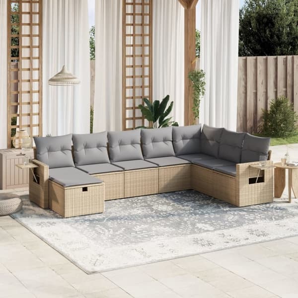 vidaXL havesofasæt 8 dele med hynder polyrattan beige