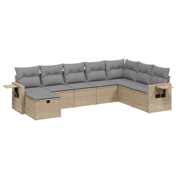 vidaXL havesofasæt 8 dele med hynder polyrattan beige
