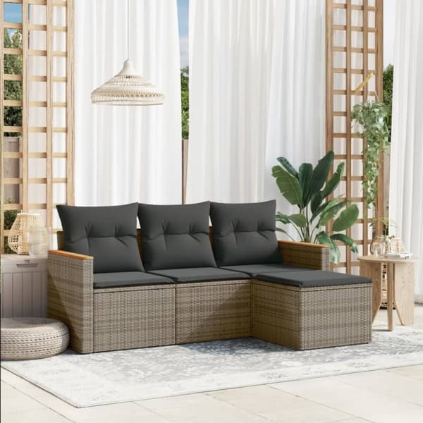 vidaXL sofasæt til haven 4 dele med hynder polyrattan grå