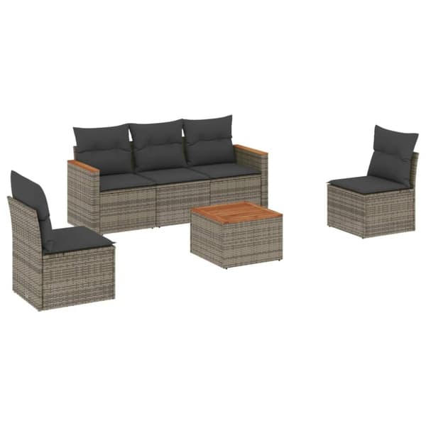 vidaXL sofasæt til haven 6 dele med hynder polyrattan grå