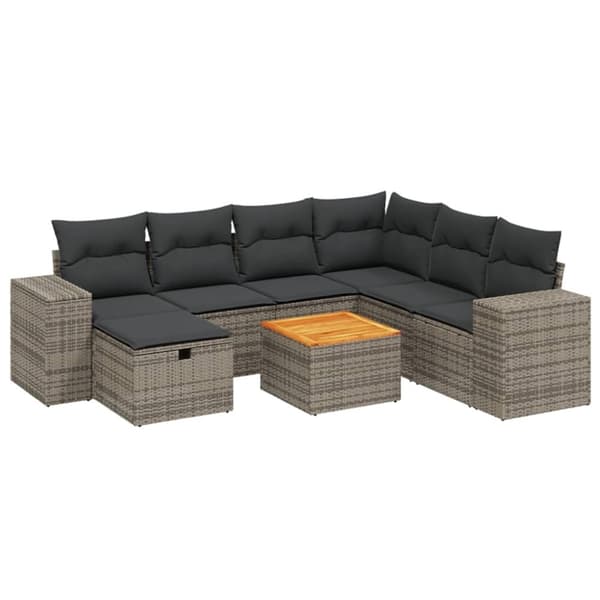vidaXL sofasæt til haven 8 dele med hynder polyrattan grå