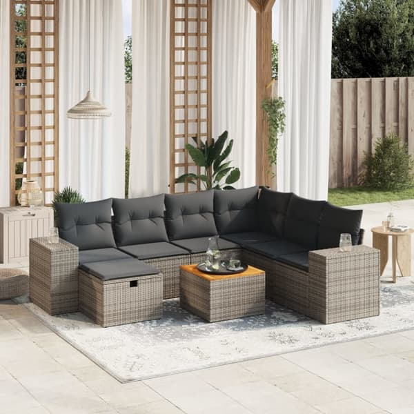 vidaXL sofasæt til haven 8 dele med hynder polyrattan grå