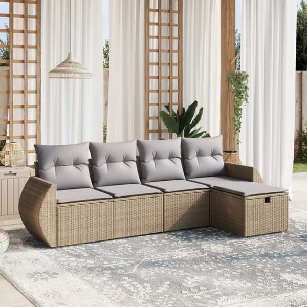 vidaXL havesofasæt 5 dele med hynder polyrattan beige