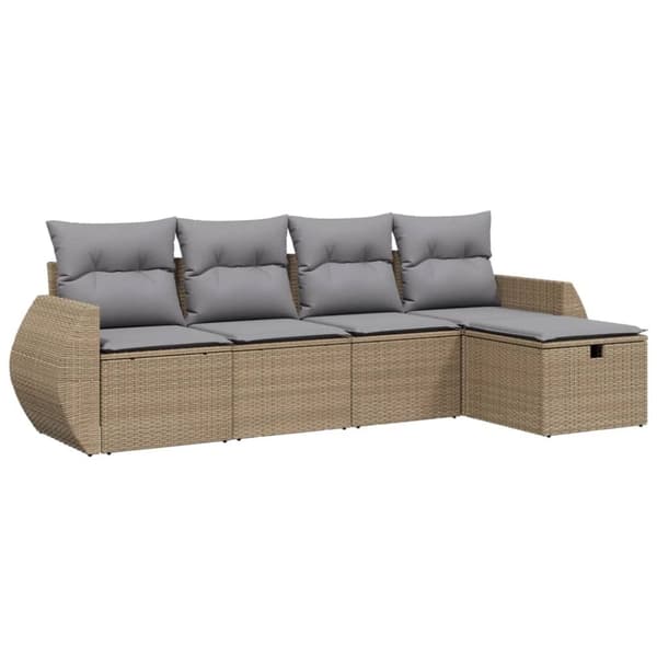 vidaXL havesofasæt 5 dele med hynder polyrattan beige