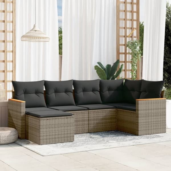 vidaXL sofasæt til haven 6 dele med hynder polyrattan grå
