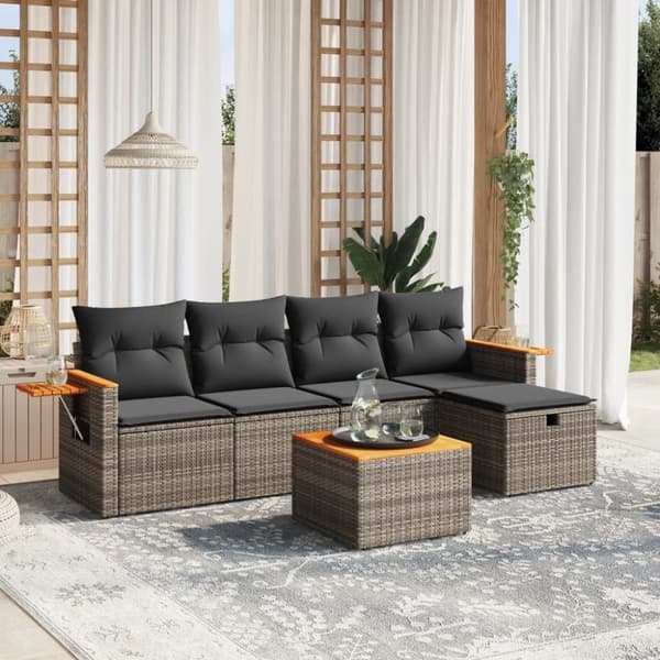 vidaXL sofasæt til haven 6 dele med hynder polyrattan grå