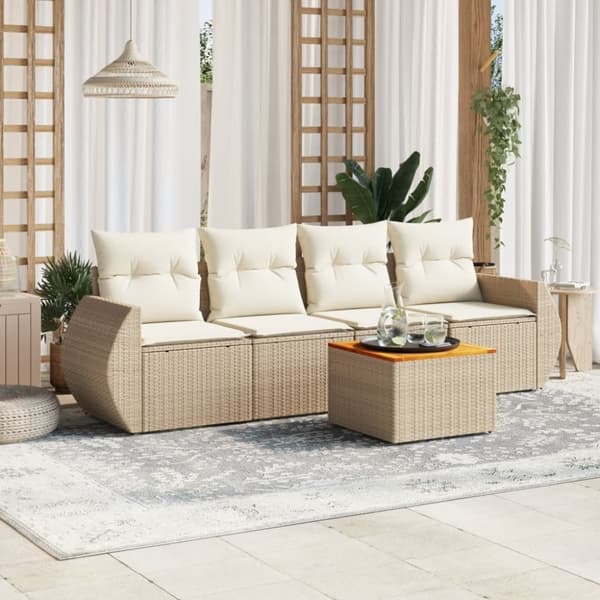 vidaXL sofasæt til haven 5 dele med hynder polyrattan beige