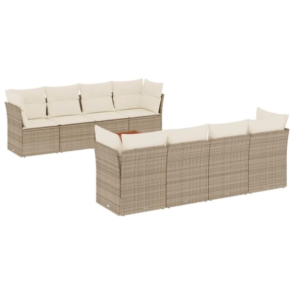 vidaXL sofasæt til haven 9 dele med hynder polyrattan beige