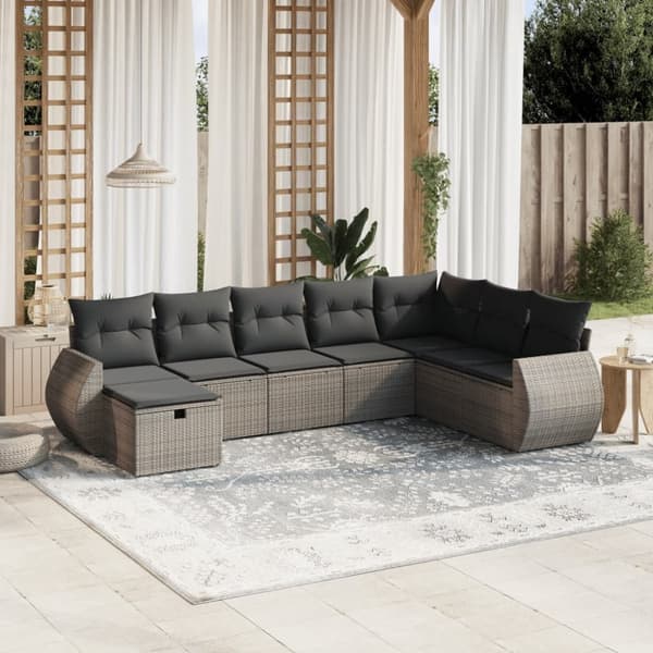 vidaXL sofasæt til haven 8 dele med hynder polyrattan grå