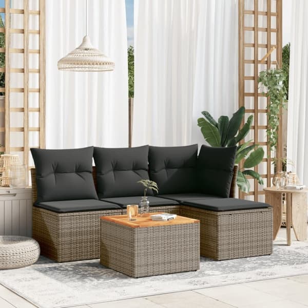 vidaXL sofasæt 5 dele med hynder polyrattan grå
