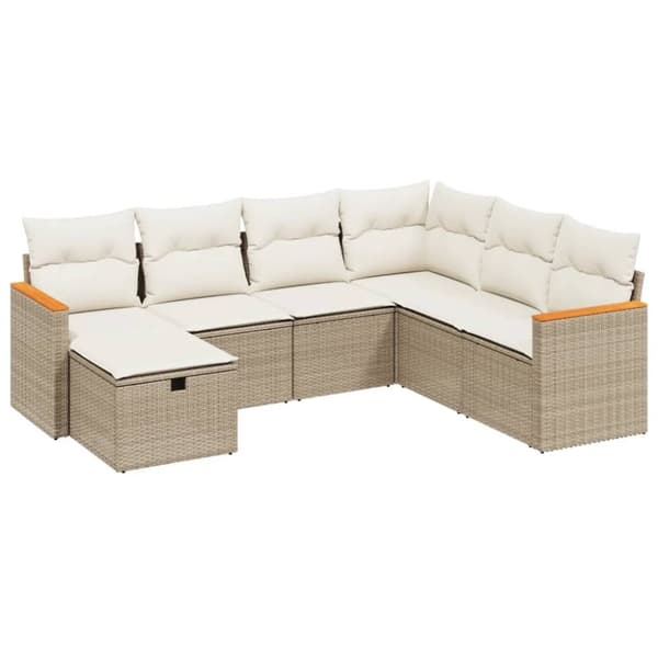 vidaXL sofasæt til haven 7 dele med hynder polyrattan beige