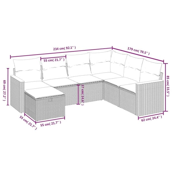 vidaXL sofasæt til haven 7 dele med hynder polyrattan beige