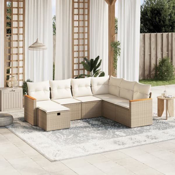 vidaXL sofasæt til haven 7 dele med hynder polyrattan beige