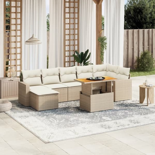 vidaXL sofasæt til haven 8 dele med hynder polyrattan beige