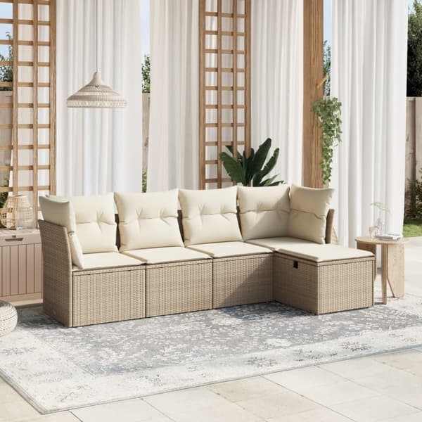 vidaXL Soffgrupp för trädgården med dynor 5 delar beige konstrotting