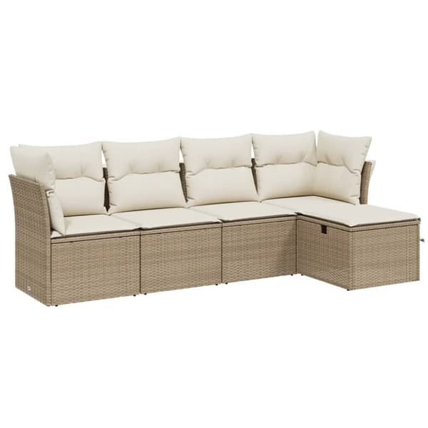 vidaXL Soffgrupp för trädgården med dynor 5 delar beige konstrotting