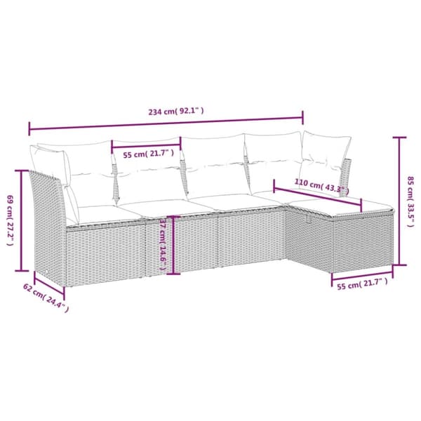 vidaXL sofasæt til haven 5 dele med hynder polyrattan beige