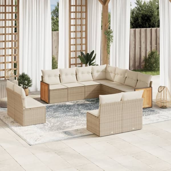 vidaXL sofasæt til haven 11 dele med hynder polyrattan beige