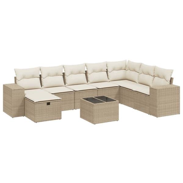 vidaXL sofasæt til haven 9 dele med hynder polyrattan beige