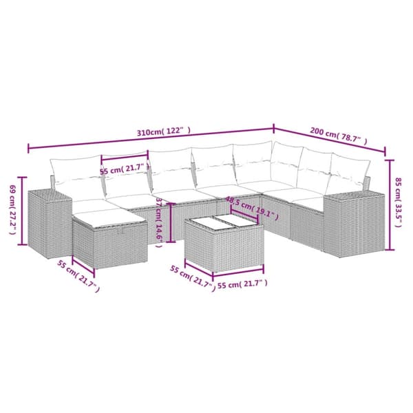 vidaXL sofasæt til haven 9 dele med hynder polyrattan beige