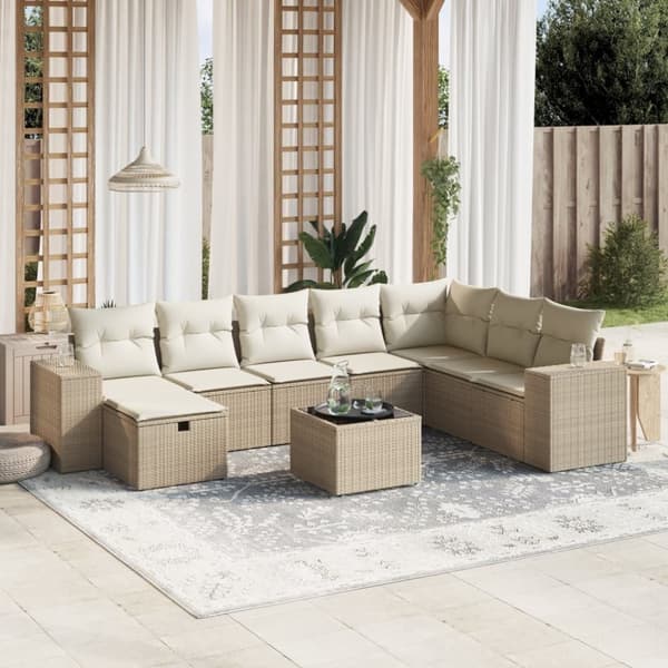 vidaXL sofasæt til haven 9 dele med hynder polyrattan beige