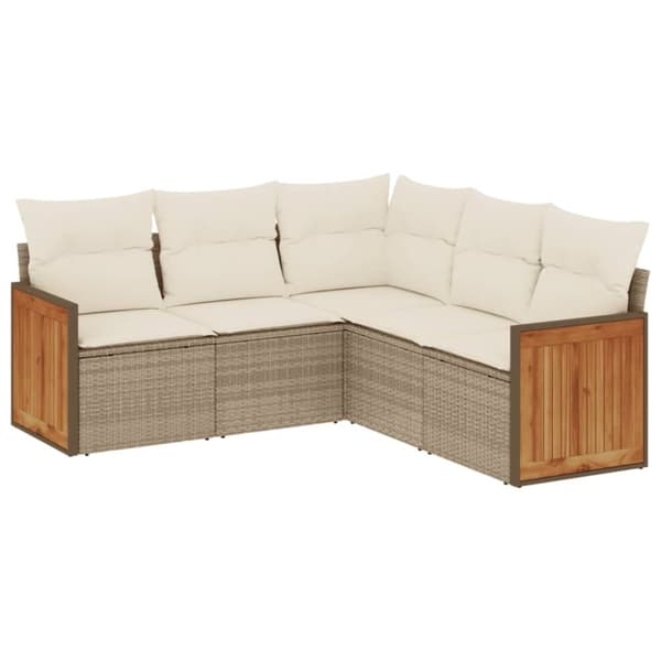 vidaXL Soffgrupp för trädgården med dynor 5 delar beige konstrotting