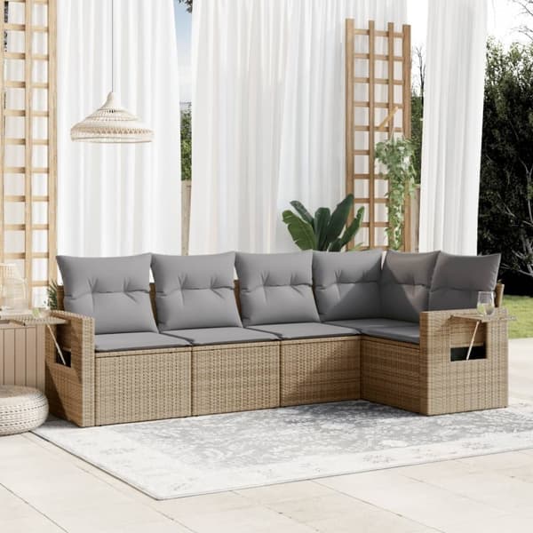 vidaXL sofasæt til haven 5 dele med hynder polyrattan beige