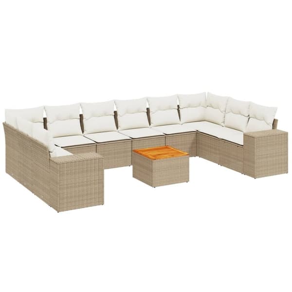 vidaXL sofasæt til haven 11 dele med hynder polyrattan beige