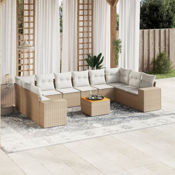 vidaXL sofasæt til haven 11 dele med hynder polyrattan beige