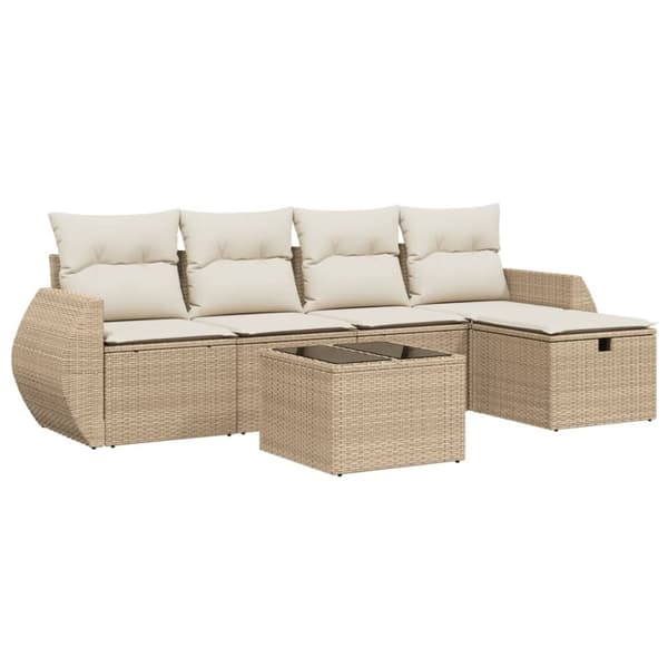 vidaXL sofasæt til haven 6 dele med hynder polyrattan beige