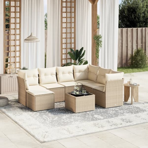 vidaXL sofasæt til haven 8 dele med hynder polyrattan beige