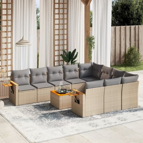 vidaXL sofasæt til haven 11 dele med hynder polyrattan beige