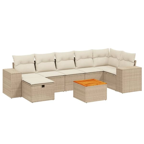 vidaXL sofasæt til haven 8 dele med hynder polyrattan beige