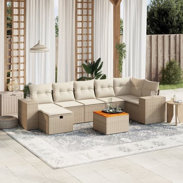 vidaXL sofasæt til haven 8 dele med hynder polyrattan beige