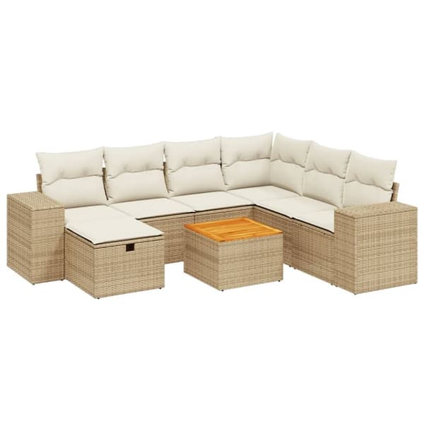 vidaXL sofasæt til haven 8 dele med hynder polyrattan beige