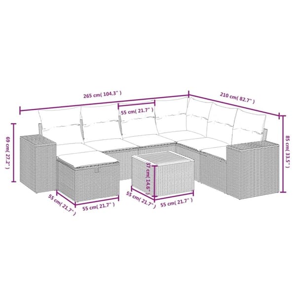 vidaXL sofasæt til haven 8 dele med hynder polyrattan beige