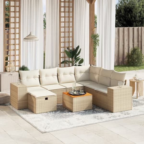 vidaXL sofasæt til haven 8 dele med hynder polyrattan beige