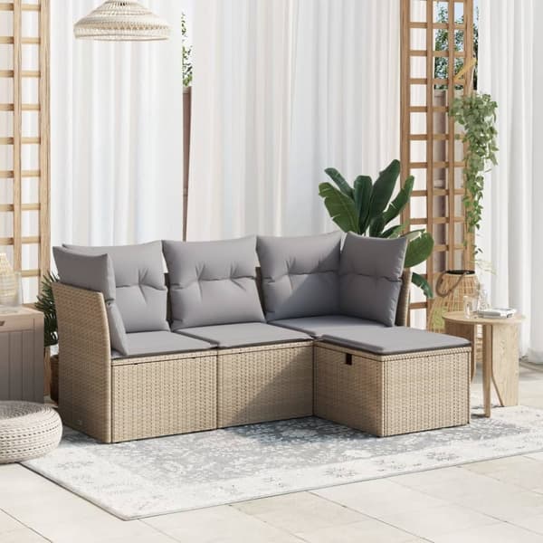 vidaXL sofasæt til haven 4 dele med hynder polyrattan beige