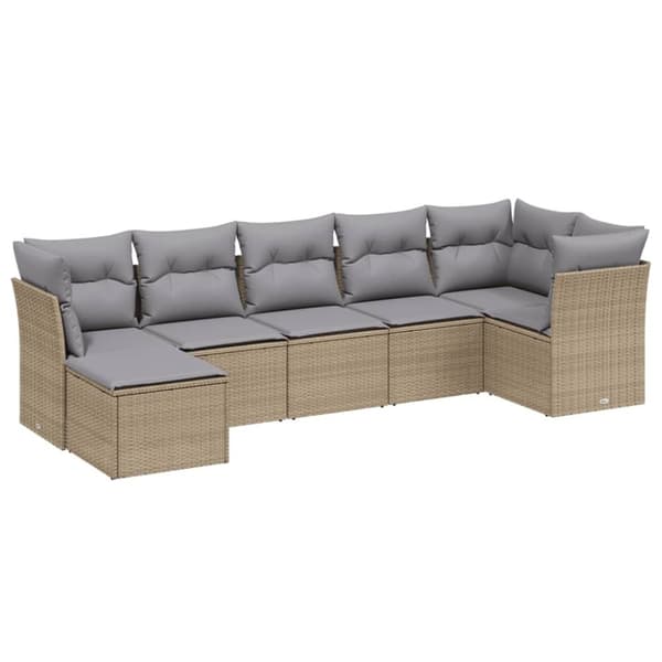 vidaXL havesofasæt 7 dele med hynder polyrattan beige