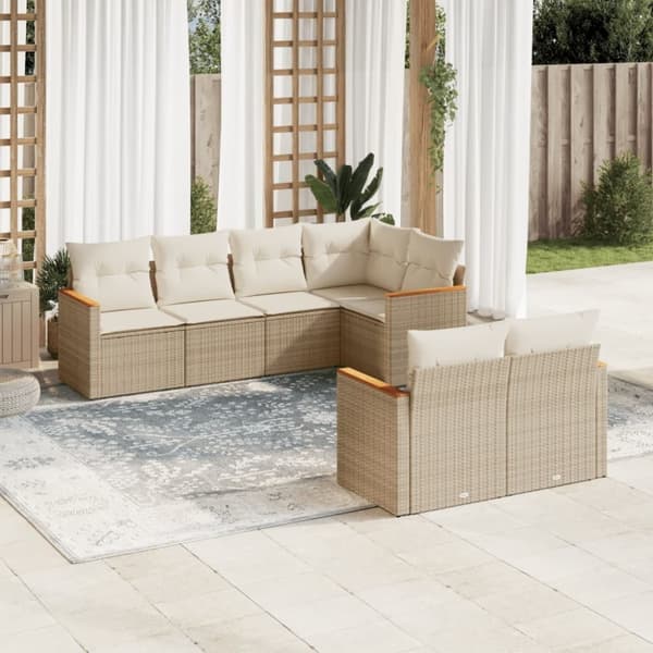 vidaXL sofasæt til haven 7 dele med hynder polyrattan beige
