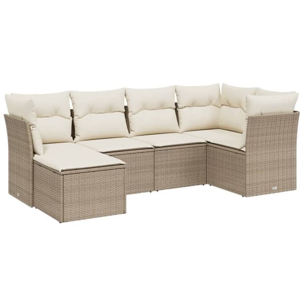 vidaXL sofasæt til haven 6 dele med hynder polyrattan beige