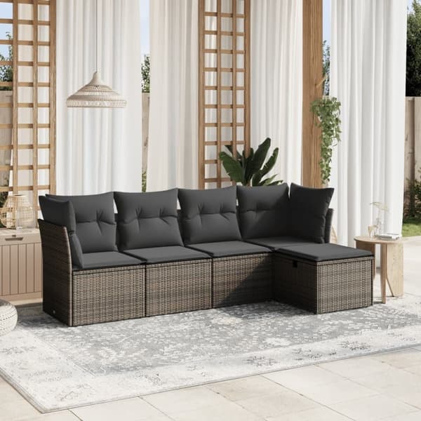 vidaXL sofasæt 5 dele med hynder polyrattan grå