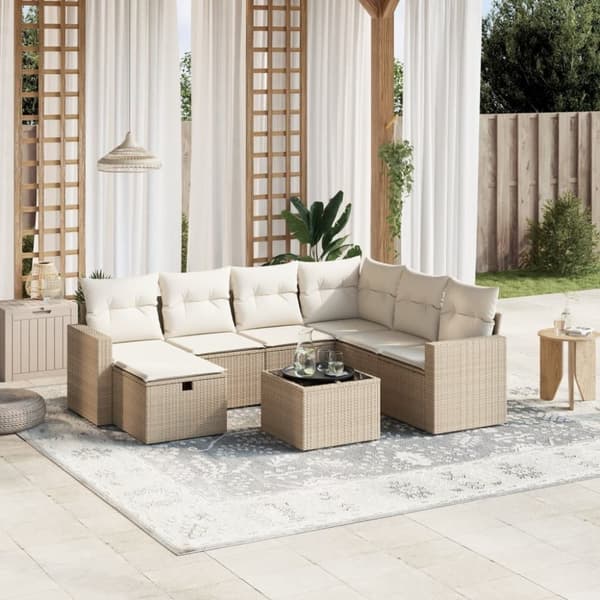 vidaXL sofasæt til haven 8 dele med hynder polyrattan beige