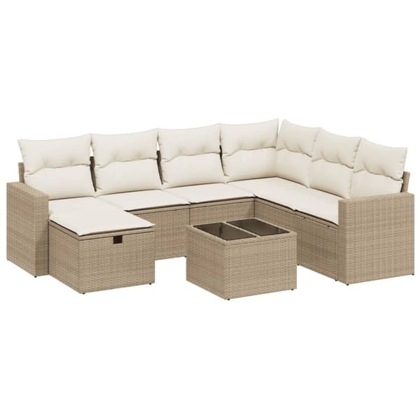vidaXL sofasæt til haven 8 dele med hynder polyrattan beige