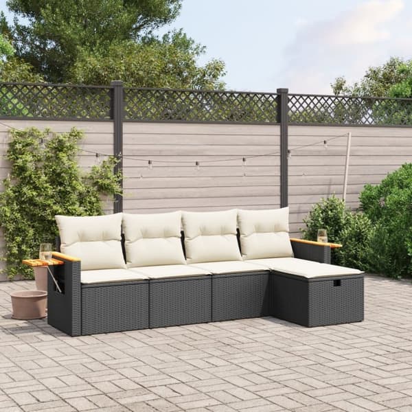vidaXL sofasæt til haven 5 dele med hynder polyrattan sort